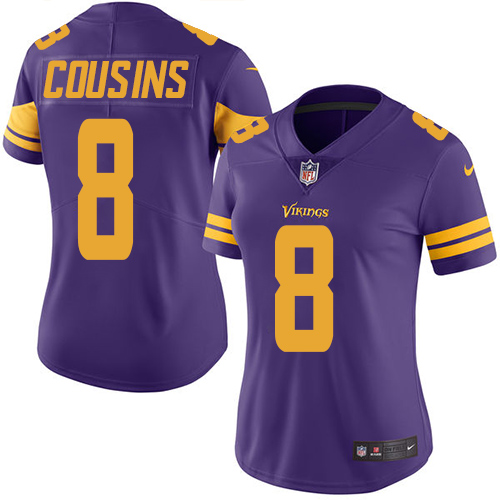 Nike Vikings #8 Kirk Cousins Purple Women's Stitched NFL Limited Rush Jersey